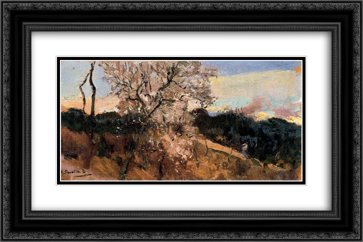 Almond trees in Asis 24x16 Black Ornate Wood Framed Art Print Poster with Double Matting by Sorolla, Joaquin