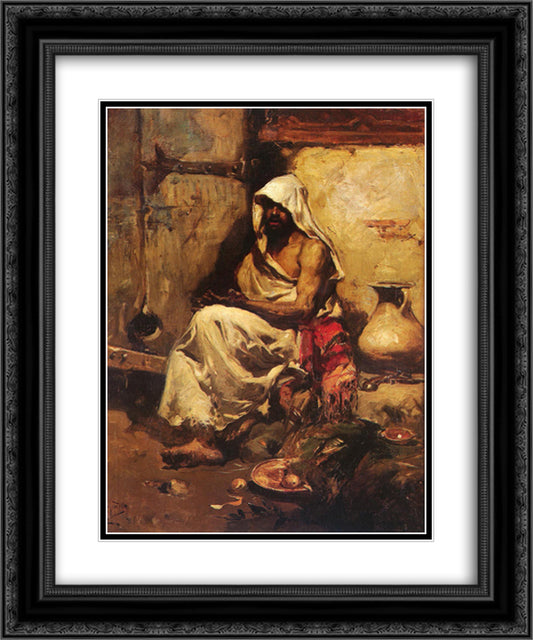 An Arab Examining a Pistol 20x24 Black Ornate Wood Framed Art Print Poster with Double Matting by Sorolla, Joaquin