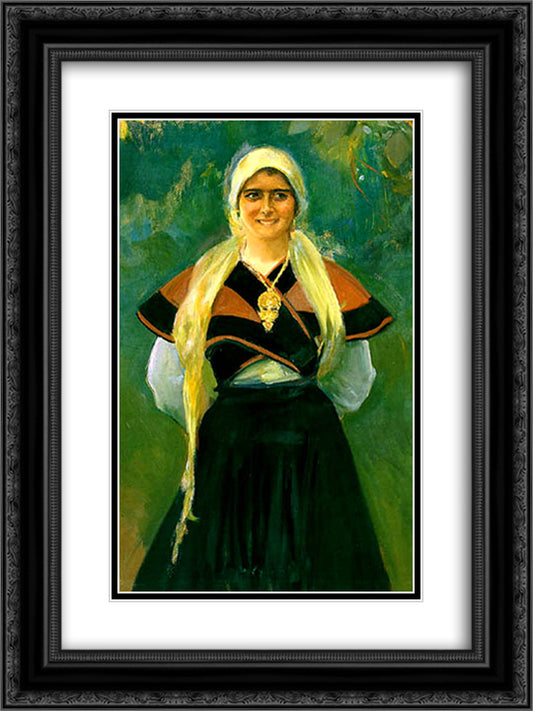 Asturian girl 18x24 Black Ornate Wood Framed Art Print Poster with Double Matting by Sorolla, Joaquin