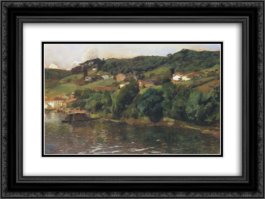 Asturian Landscape 24x18 Black Ornate Wood Framed Art Print Poster with Double Matting by Sorolla, Joaquin