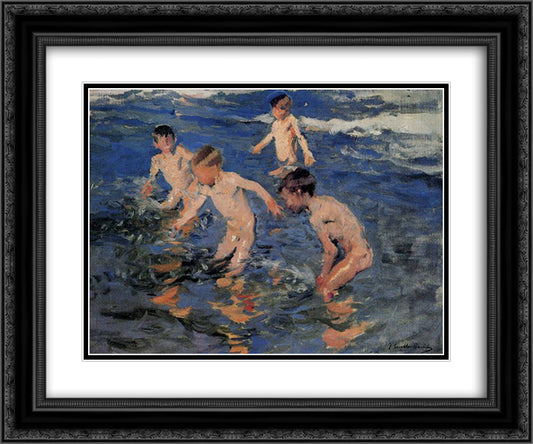 Bathing 24x20 Black Ornate Wood Framed Art Print Poster with Double Matting by Sorolla, Joaquin