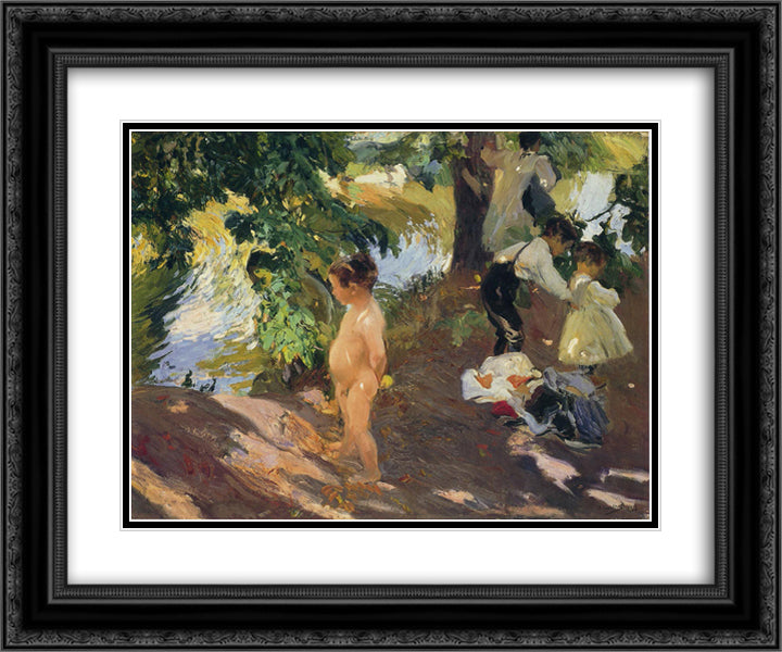 Bathing at La Granja 24x20 Black Ornate Wood Framed Art Print Poster with Double Matting by Sorolla, Joaquin