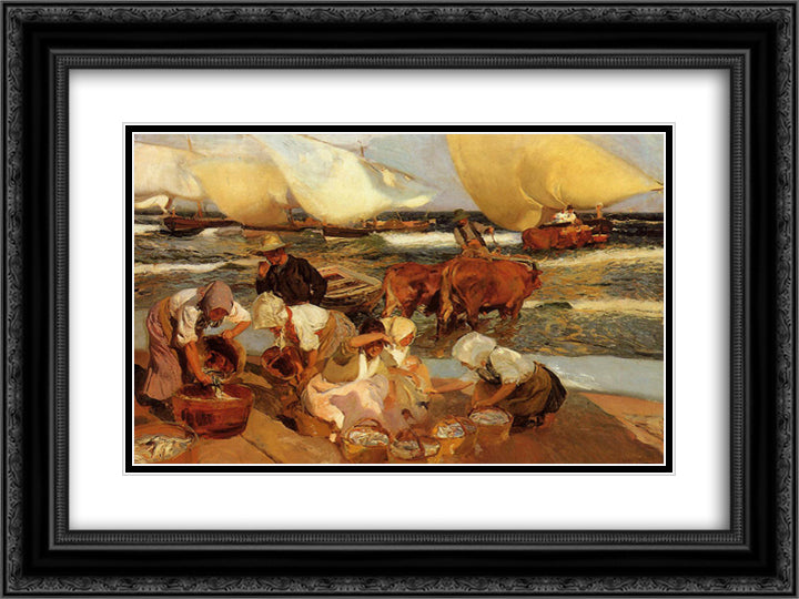 Beach at Valencia 24x18 Black Ornate Wood Framed Art Print Poster with Double Matting by Sorolla, Joaquin