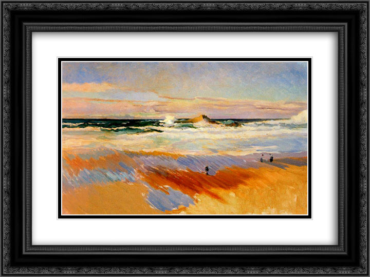 Beach of Biarritz, France 24x18 Black Ornate Wood Framed Art Print Poster with Double Matting by Sorolla, Joaquin