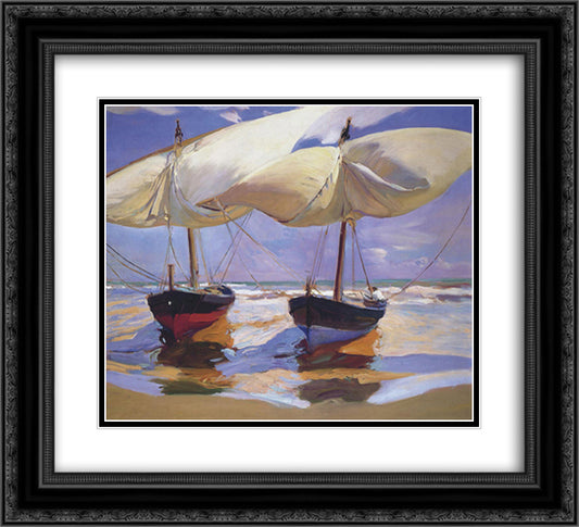 Beached Boats 22x20 Black Ornate Wood Framed Art Print Poster with Double Matting by Sorolla, Joaquin