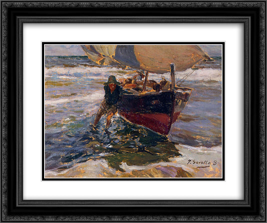 Beaching the Boat (study) 24x20 Black Ornate Wood Framed Art Print Poster with Double Matting by Sorolla, Joaquin