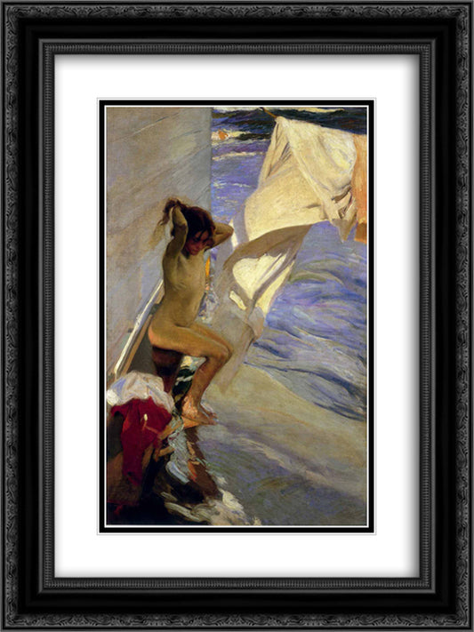 Before the Bath 18x24 Black Ornate Wood Framed Art Print Poster with Double Matting by Sorolla, Joaquin