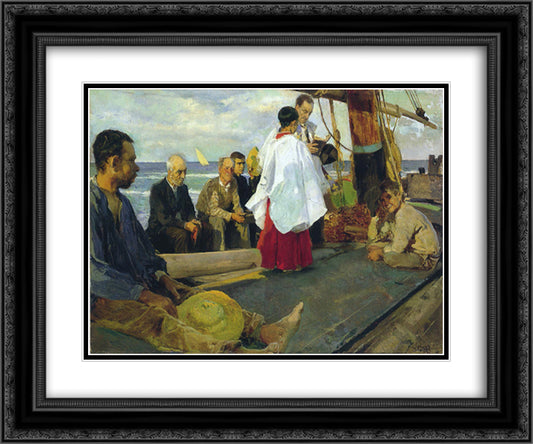 Blessing the Boat 24x20 Black Ornate Wood Framed Art Print Poster with Double Matting by Sorolla, Joaquin