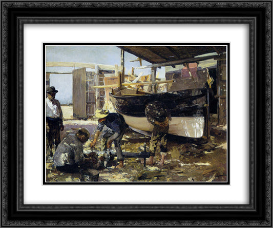 Boat Builders 24x20 Black Ornate Wood Framed Art Print Poster with Double Matting by Sorolla, Joaquin