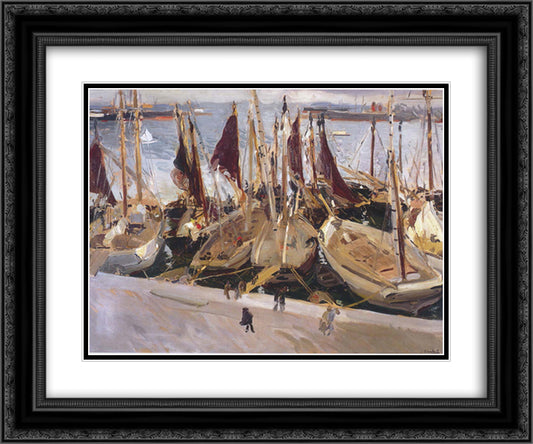 Boats in the Port, Valencia 24x20 Black Ornate Wood Framed Art Print Poster with Double Matting by Sorolla, Joaquin