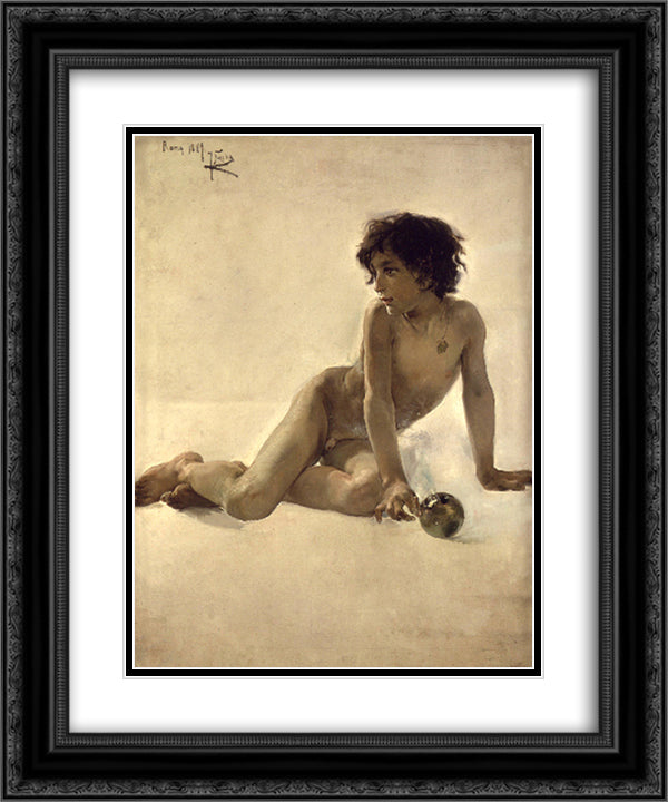 Boy with a ball 20x24 Black Ornate Wood Framed Art Print Poster with Double Matting by Sorolla, Joaquin