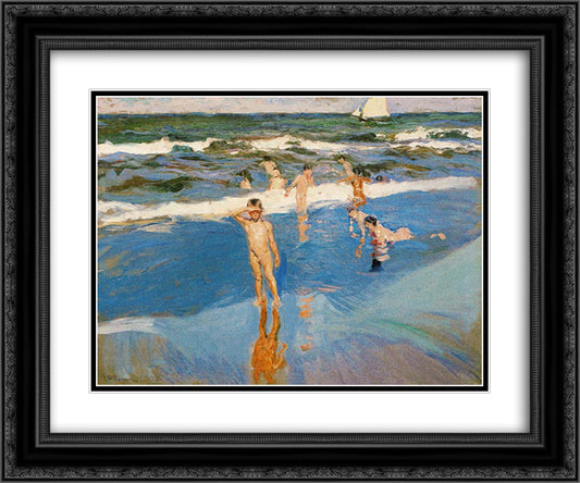 Boys in the sea 24x20 Black Ornate Wood Framed Art Print Poster with Double Matting by Sorolla, Joaquin