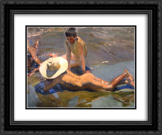 Boys on the Beach 24x20 Black Ornate Wood Framed Art Print Poster with Double Matting by Sorolla, Joaquin