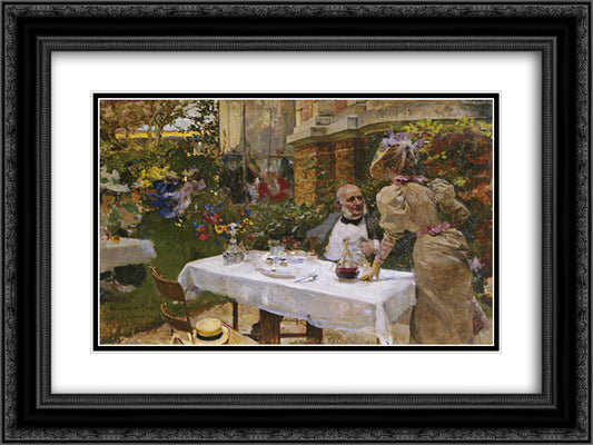 Cafe in Paris 24x18 Black Ornate Wood Framed Art Print Poster with Double Matting by Sorolla, Joaquin