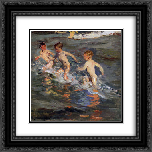 Children at the beach 20x20 Black Ornate Wood Framed Art Print Poster with Double Matting by Sorolla, Joaquin