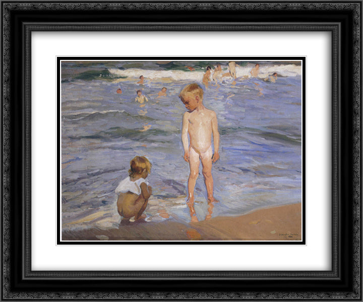 Children bathing in the afternoon sun 24x20 Black Ornate Wood Framed Art Print Poster with Double Matting by Sorolla, Joaquin