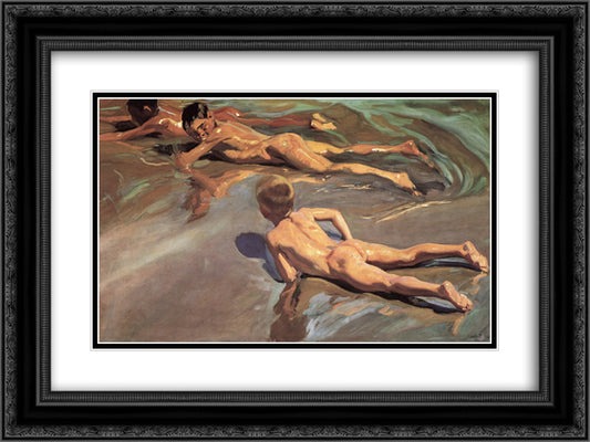 Children on the Beach 24x18 Black Ornate Wood Framed Art Print Poster with Double Matting by Sorolla, Joaquin