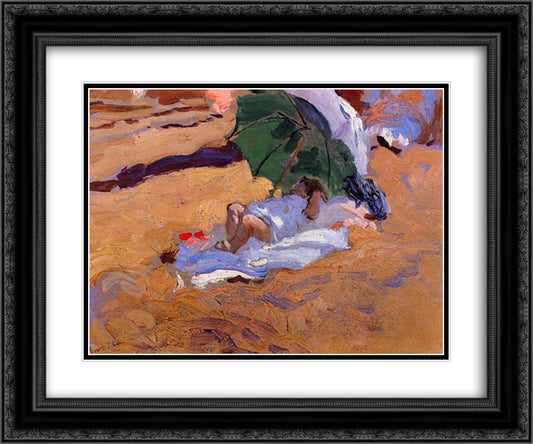 Child's Siesta 24x20 Black Ornate Wood Framed Art Print Poster with Double Matting by Sorolla, Joaquin