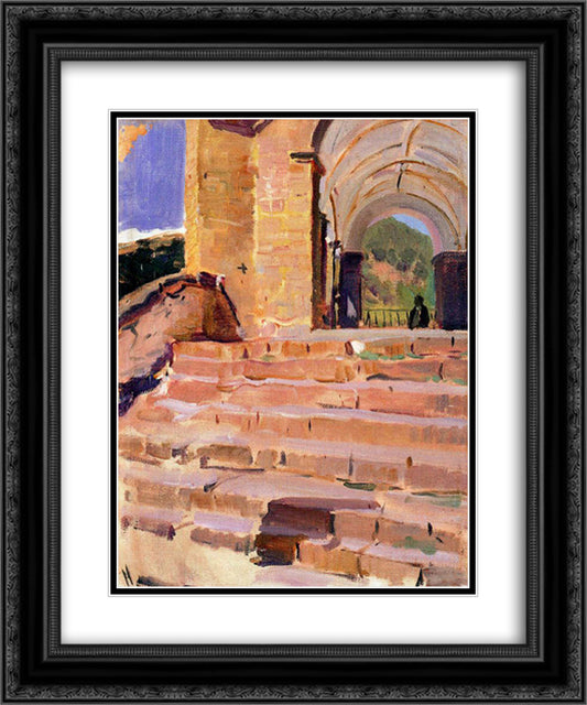 Church Roncal stairs 20x24 Black Ornate Wood Framed Art Print Poster with Double Matting by Sorolla, Joaquin