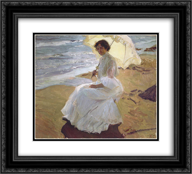 Clothilde at the Beach 22x20 Black Ornate Wood Framed Art Print Poster with Double Matting by Sorolla, Joaquin