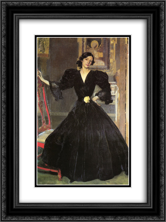 Clotilde in a Black Dress 18x24 Black Ornate Wood Framed Art Print Poster with Double Matting by Sorolla, Joaquin