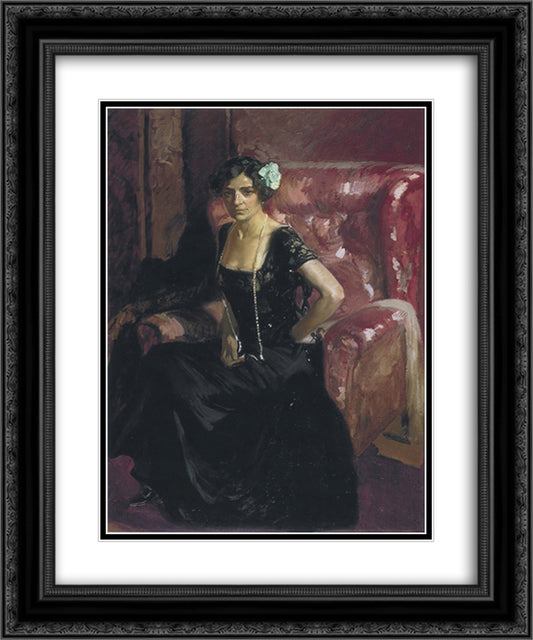 Clotilde in an Evening Dress 20x24 Black Ornate Wood Framed Art Print Poster with Double Matting by Sorolla, Joaquin