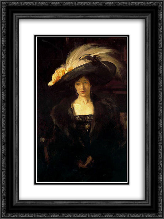 Clotilde with hat 18x24 Black Ornate Wood Framed Art Print Poster with Double Matting by Sorolla, Joaquin