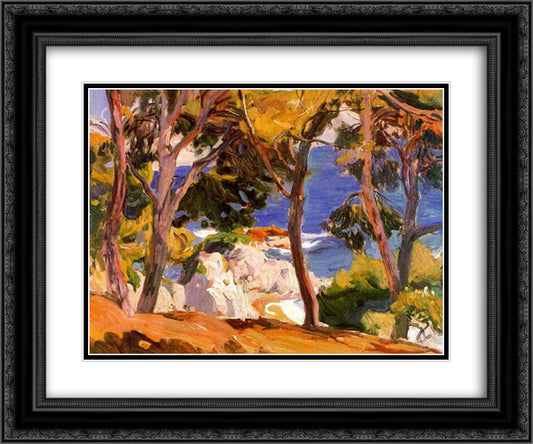 Coast at Santa Cristina 24x20 Black Ornate Wood Framed Art Print Poster with Double Matting by Sorolla, Joaquin