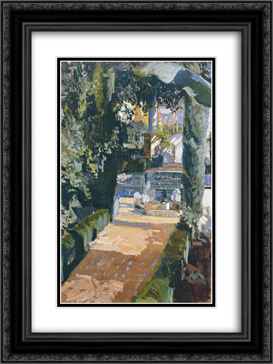 Courtyard 18x24 Black Ornate Wood Framed Art Print Poster with Double Matting by Sorolla, Joaquin