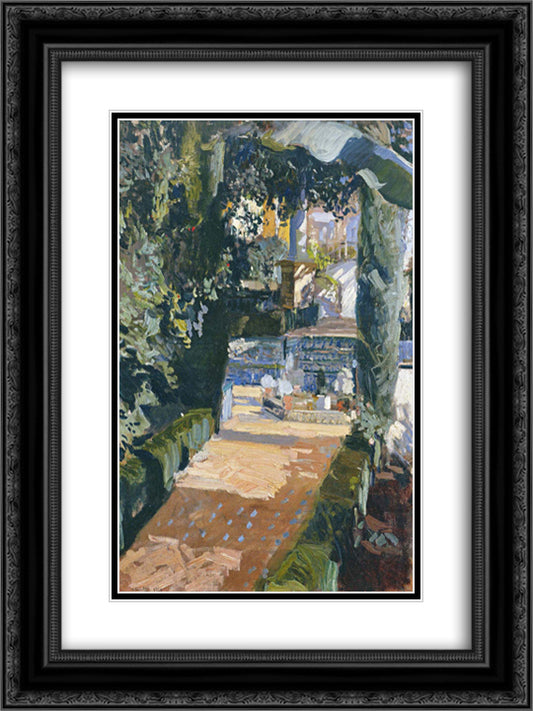 Courtyard 18x24 Black Ornate Wood Framed Art Print Poster with Double Matting by Sorolla, Joaquin