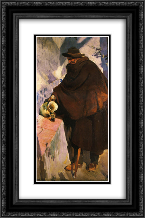 Elderly Castellano Pouring Wine 16x24 Black Ornate Wood Framed Art Print Poster with Double Matting by Sorolla, Joaquin