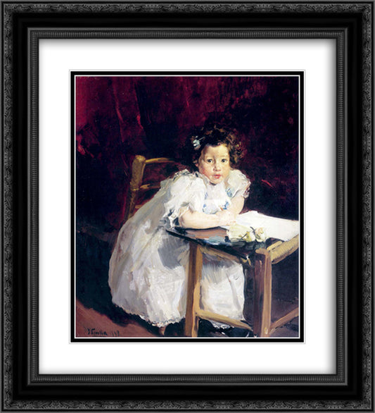 Elena at her desk 20x22 Black Ornate Wood Framed Art Print Poster with Double Matting by Sorolla, Joaquin