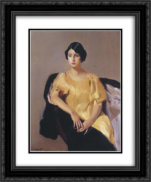 Elena in a yellow tunic 20x24 Black Ornate Wood Framed Art Print Poster with Double Matting by Sorolla, Joaquin