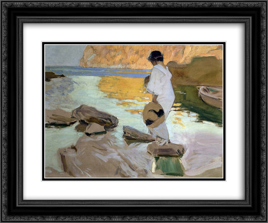 Elena in cove, San Vicente at Majorca 24x20 Black Ornate Wood Framed Art Print Poster with Double Matting by Sorolla, Joaquin