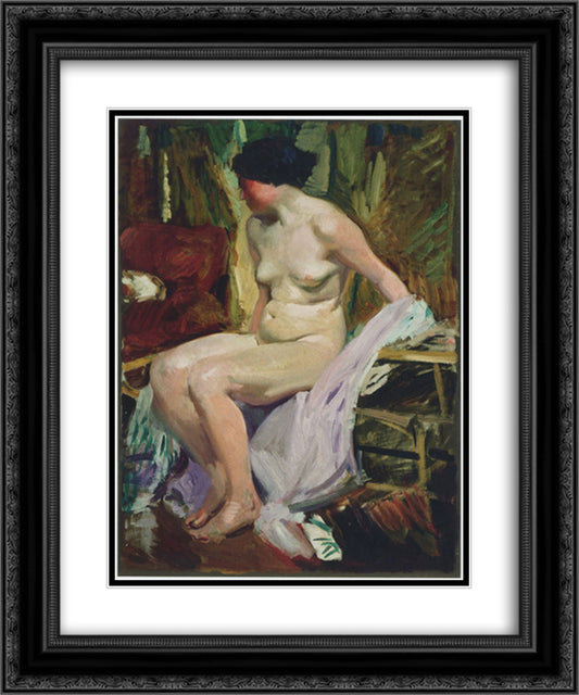 Female nude 20x24 Black Ornate Wood Framed Art Print Poster with Double Matting by Sorolla, Joaquin