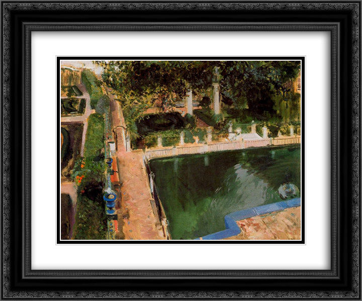 Garden of Carlos V in the Alcazar, Seville 24x20 Black Ornate Wood Framed Art Print Poster with Double Matting by Sorolla, Joaquin