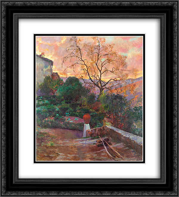 Garden of Spanish Farmhouse 20x22 Black Ornate Wood Framed Art Print Poster with Double Matting by Sorolla, Joaquin