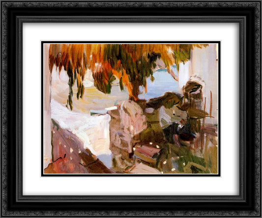 Ibiza house 24x20 Black Ornate Wood Framed Art Print Poster with Double Matting by Sorolla, Joaquin