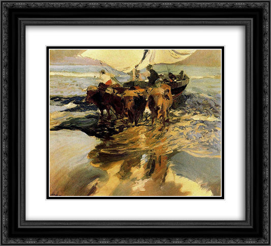 In Hope of the Fishing 22x20 Black Ornate Wood Framed Art Print Poster with Double Matting by Sorolla, Joaquin