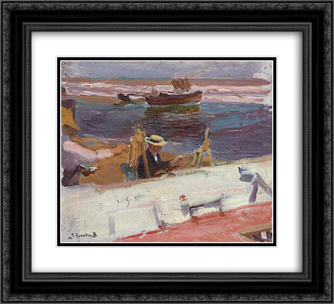 Painters on the beach 22x20 Black Ornate Wood Framed Art Print Poster with Double Matting by Sorolla, Joaquin