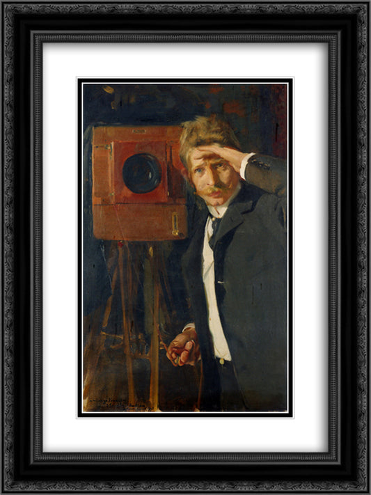 Portrait of photographer, Christian Franzen 18x24 Black Ornate Wood Framed Art Print Poster with Double Matting by Sorolla, Joaquin