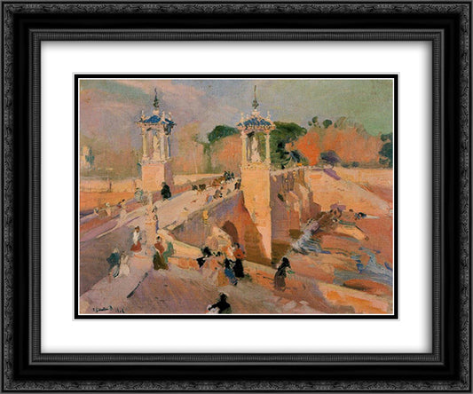 Puente de Real 24x20 Black Ornate Wood Framed Art Print Poster with Double Matting by Sorolla, Joaquin