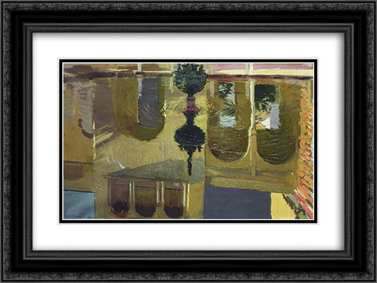 Reflections in a Fountain 24x18 Black Ornate Wood Framed Art Print Poster with Double Matting by Sorolla, Joaquin