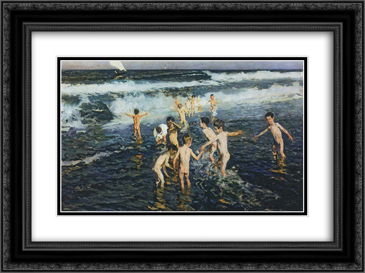 Sad Inheritance Study (Beach Rascals) 24x18 Black Ornate Wood Framed Art Print Poster with Double Matting by Sorolla, Joaquin