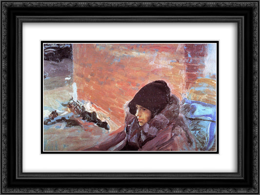 Sick Maria 24x18 Black Ornate Wood Framed Art Print Poster with Double Matting by Sorolla, Joaquin
