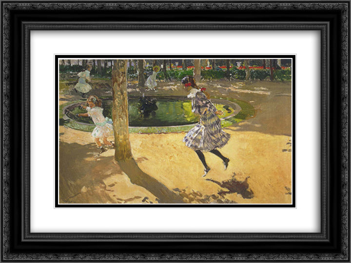 Skipping rope at La Granja 24x18 Black Ornate Wood Framed Art Print Poster with Double Matting by Sorolla, Joaquin