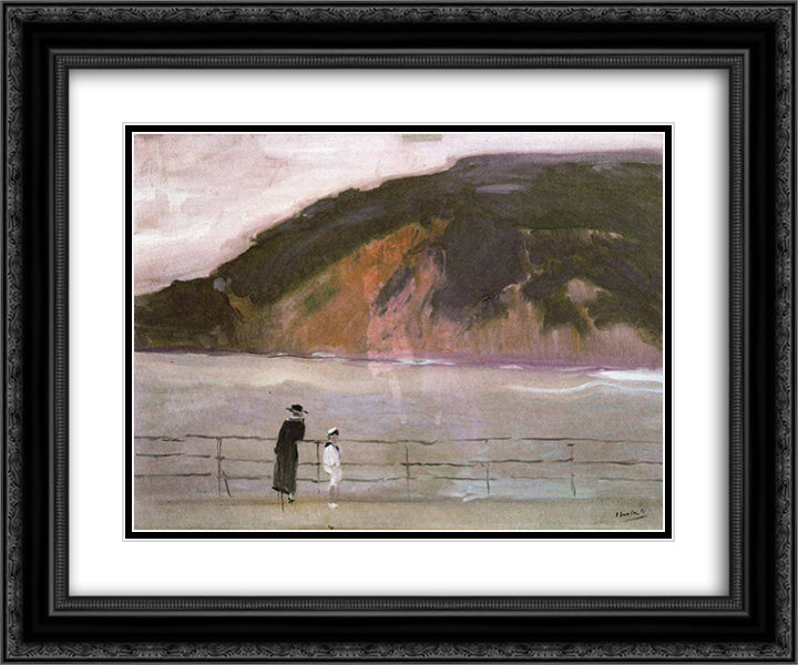 The breackwater (San Sebastian) 24x20 Black Ornate Wood Framed Art Print Poster with Double Matting by Sorolla, Joaquin