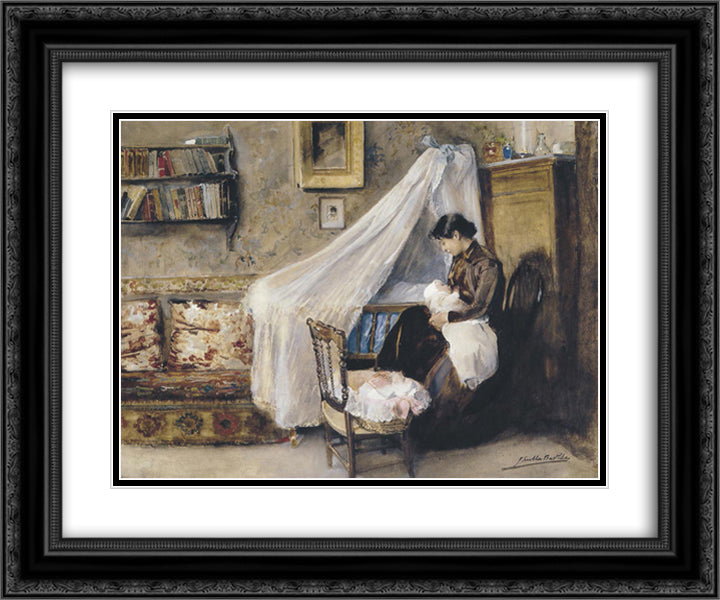 The First child 24x20 Black Ornate Wood Framed Art Print Poster with Double Matting by Sorolla, Joaquin