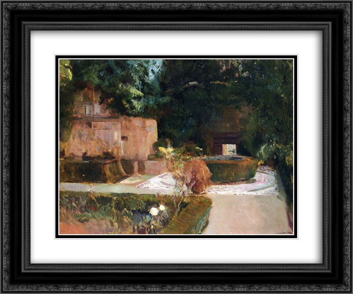 The Los Adarves Gardens, The Alhambra, Granada 24x20 Black Ornate Wood Framed Art Print Poster with Double Matting by Sorolla, Joaquin