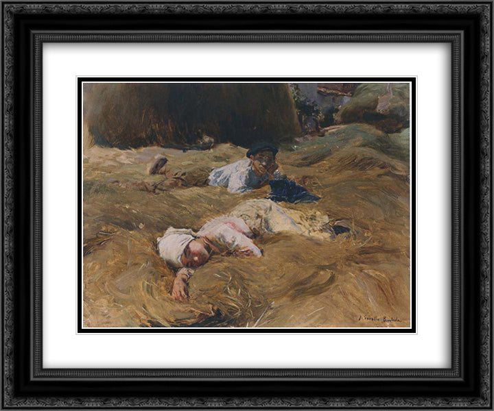 The nap, Asturias 24x20 Black Ornate Wood Framed Art Print Poster with Double Matting by Sorolla, Joaquin